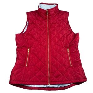 Southern Tide Quilted Vest Womens Medium Red Full Zip Puffer Preppy Lightweight